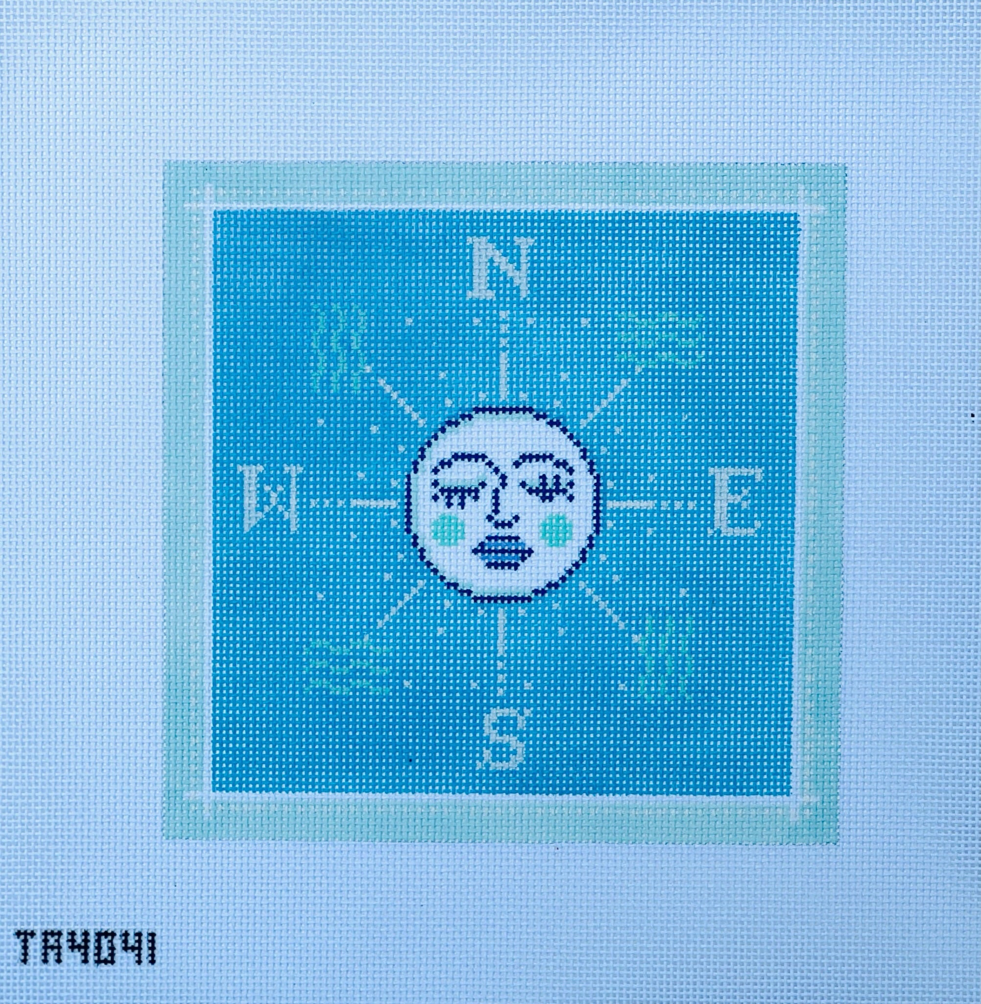 Blue and Turquoise Moon Compass Canvas - KC Needlepoint