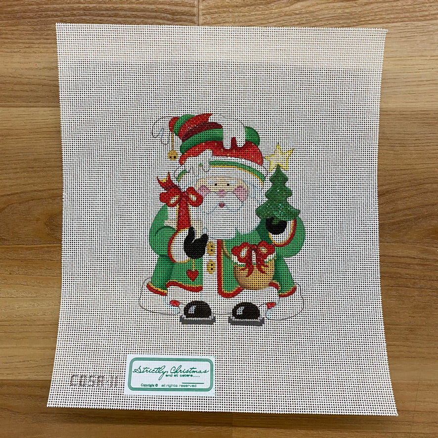 Squatty Santa with Tree and Bows Canvas - KC Needlepoint