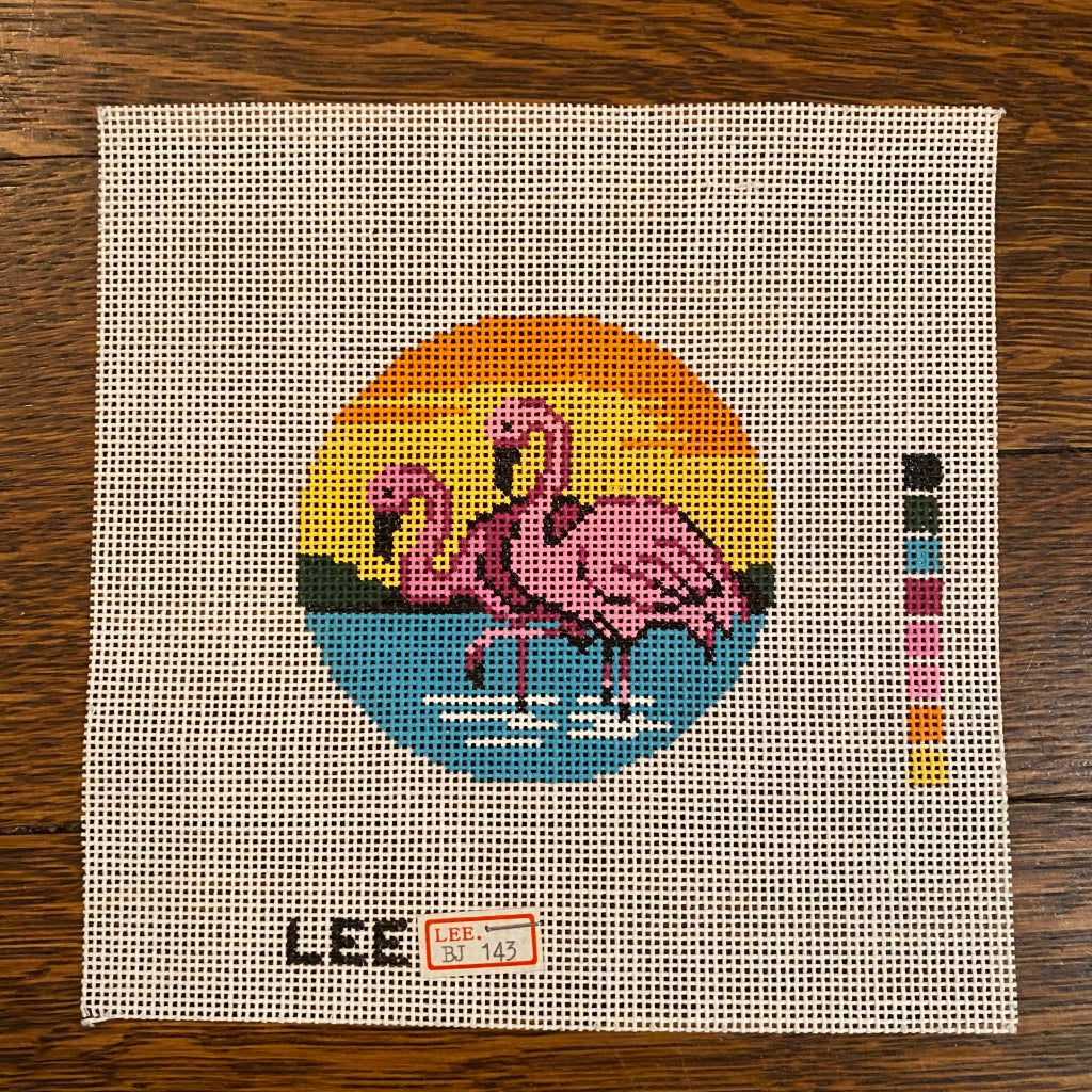 Flamingo 3" Round Canvas - KC Needlepoint