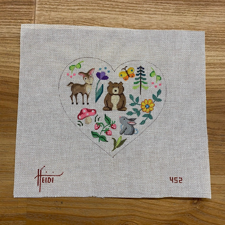 Animals and Flowers Heart Canvas - KC Needlepoint