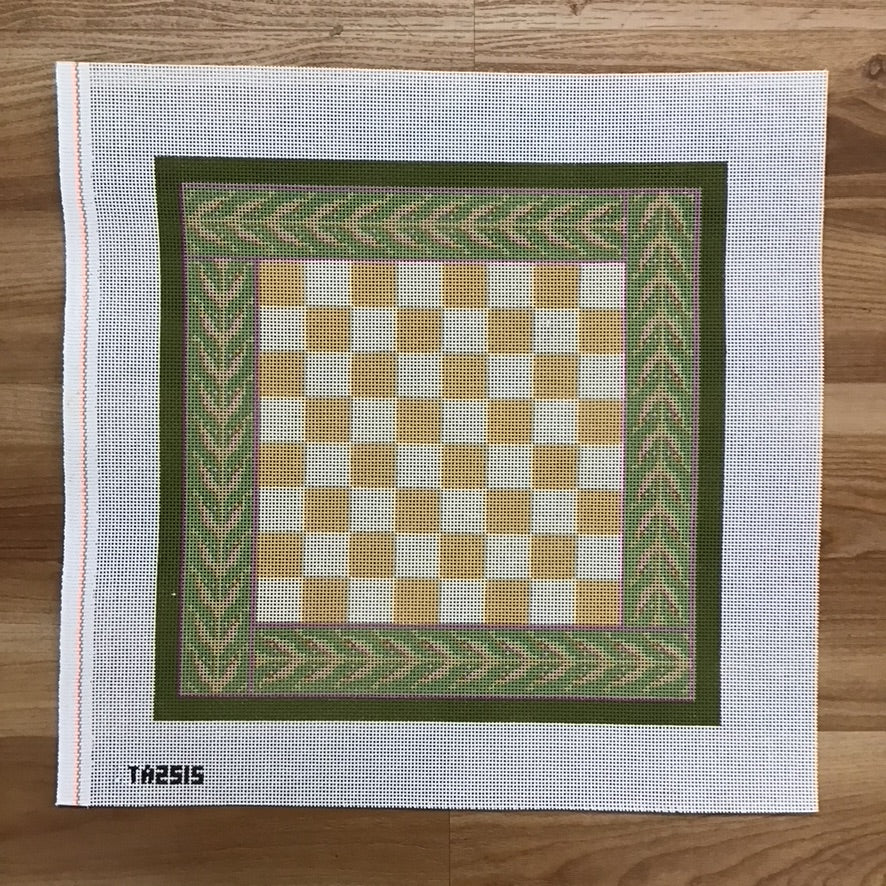 Beige and Green Chess Board Canvas - KC Needlepoint