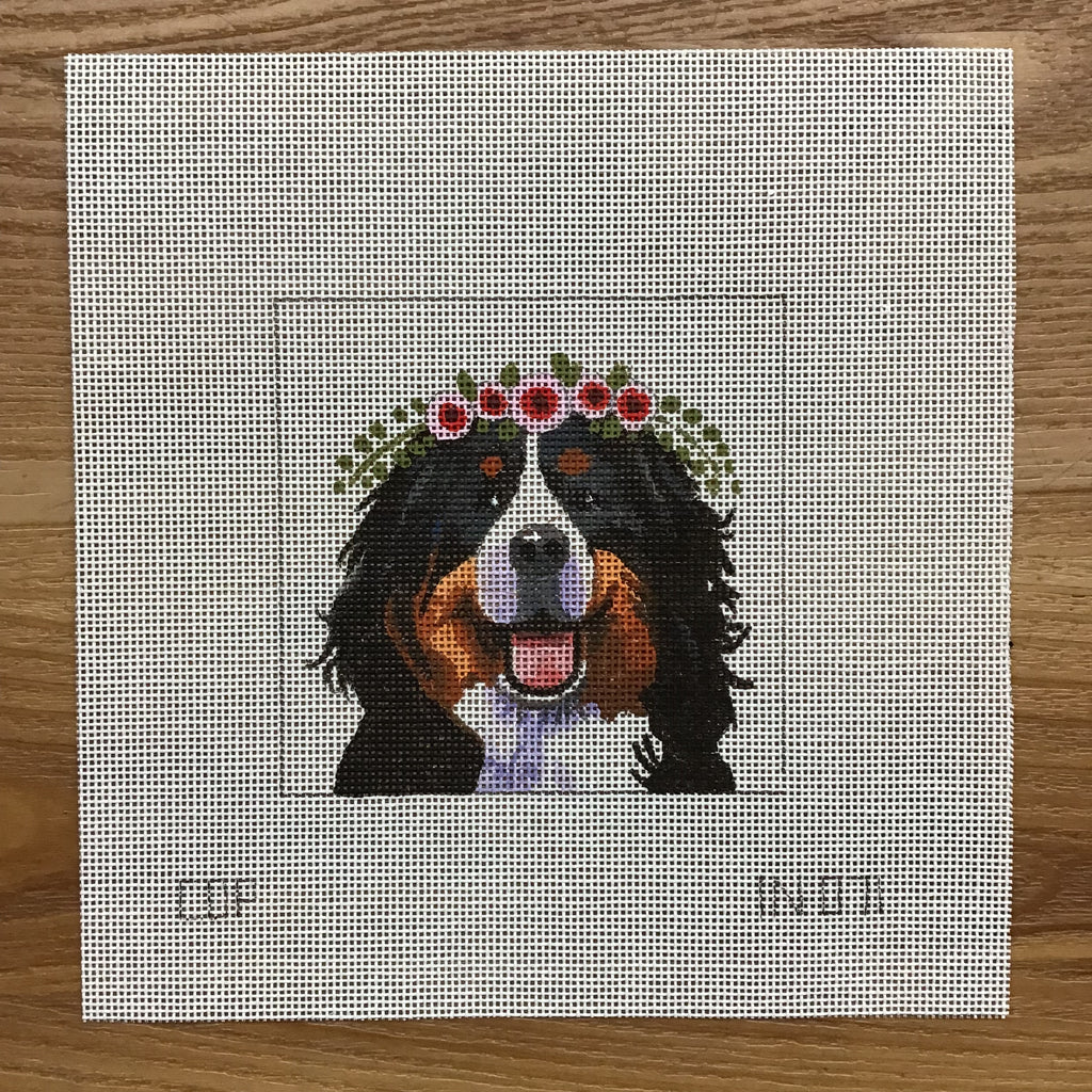 Bernese Mountain Dog with Floral Crown Canvas - KC Needlepoint
