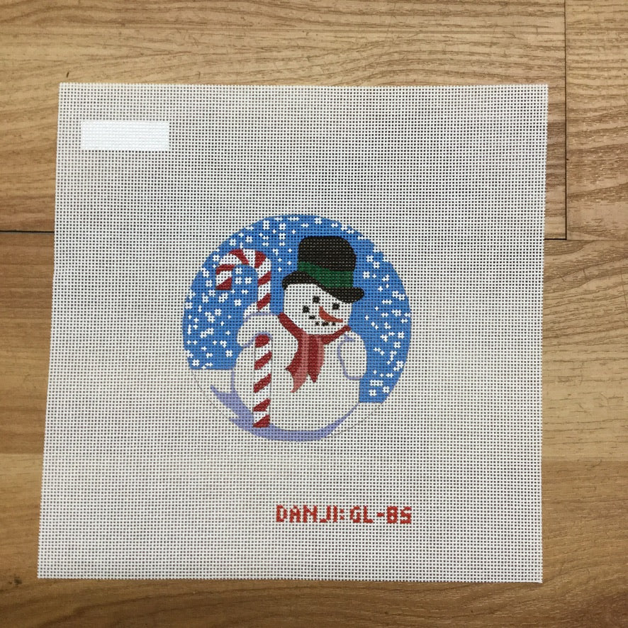 Snowman with Candy Cane Ornament Canvas - KC Needlepoint