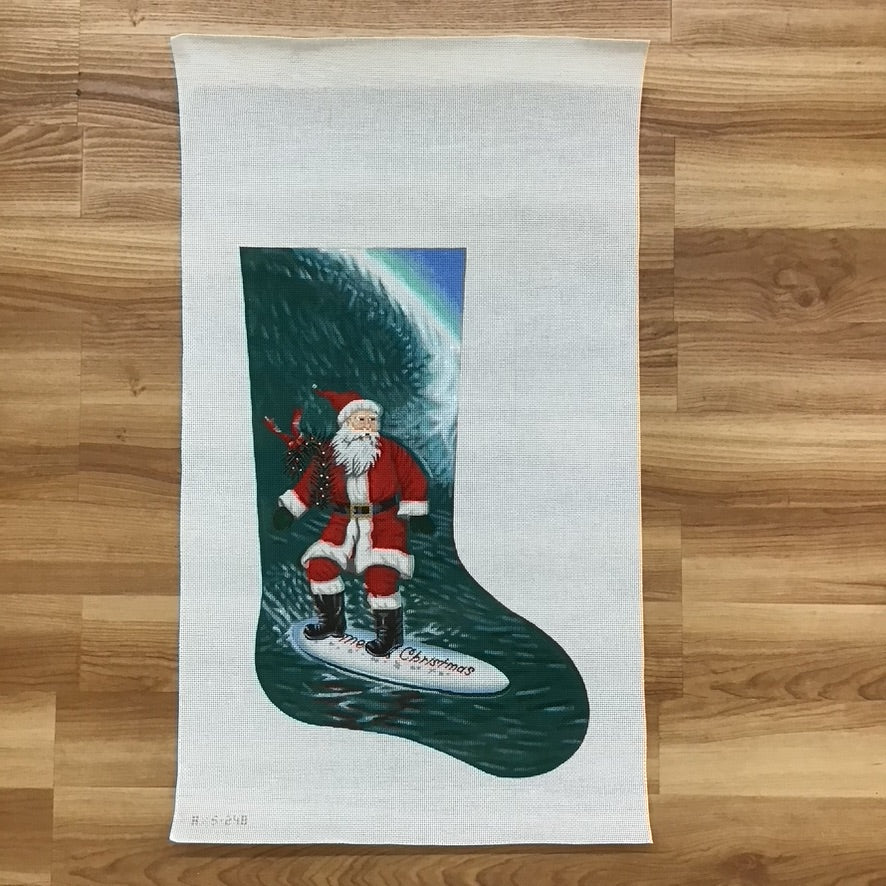 Surfer Santa Stocking Canvas - KC Needlepoint