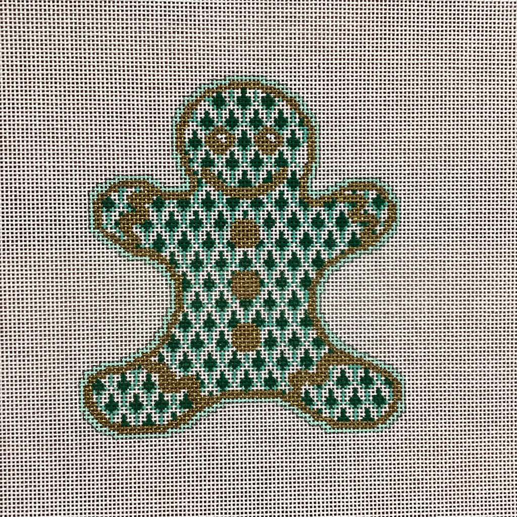 Green Gingerbread Man Canvas - KC Needlepoint