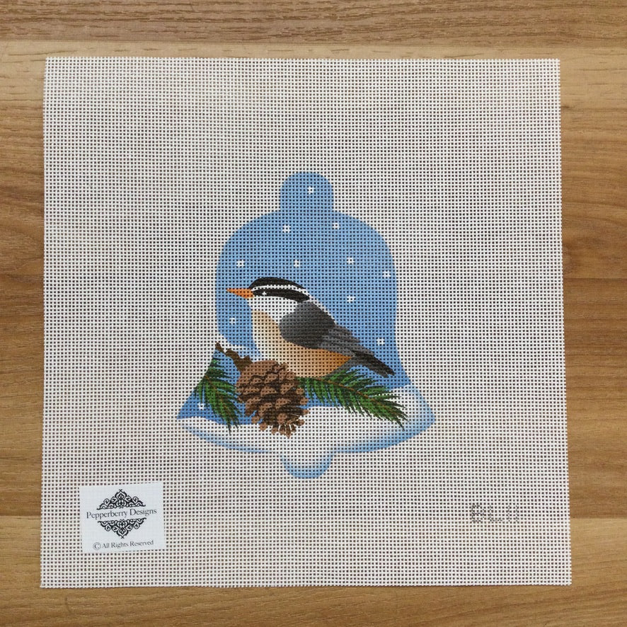 Nuthatch Snow Bell Canvas - KC Needlepoint