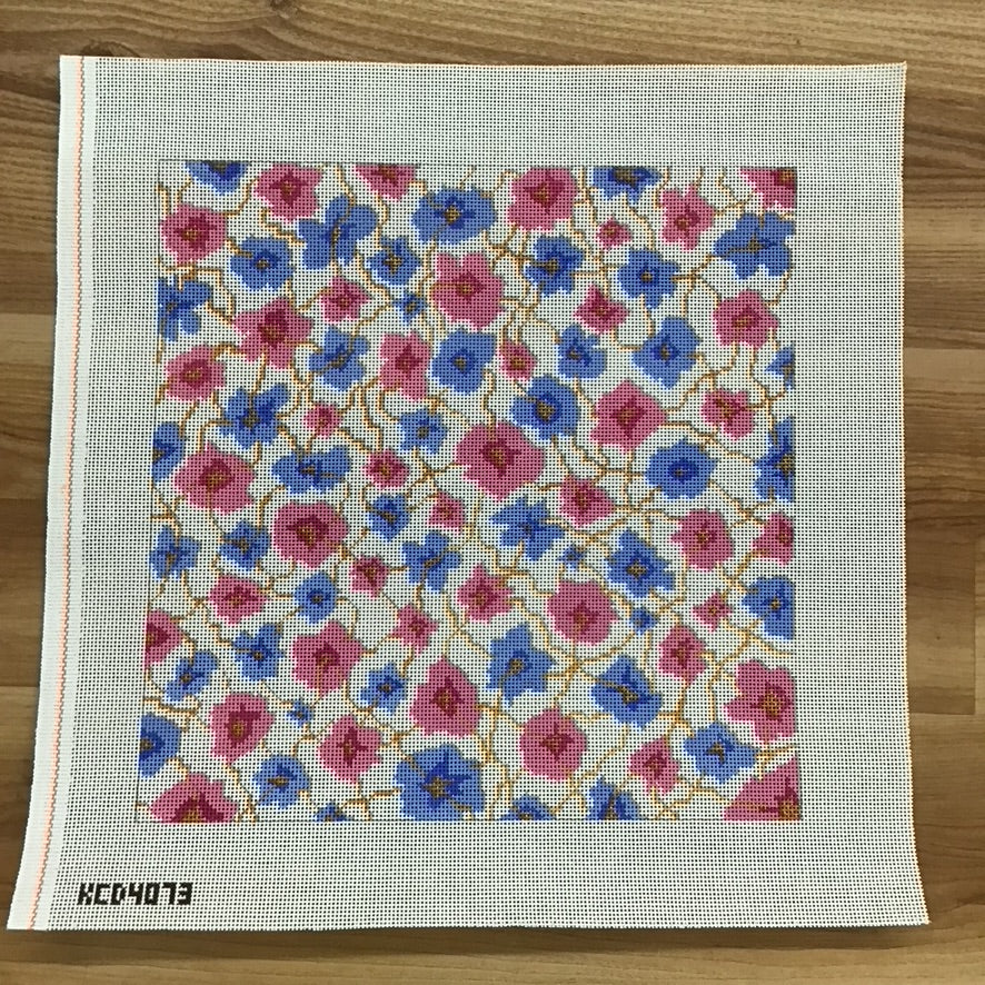 Pink and Blue Floral Canvas - KC Needlepoint