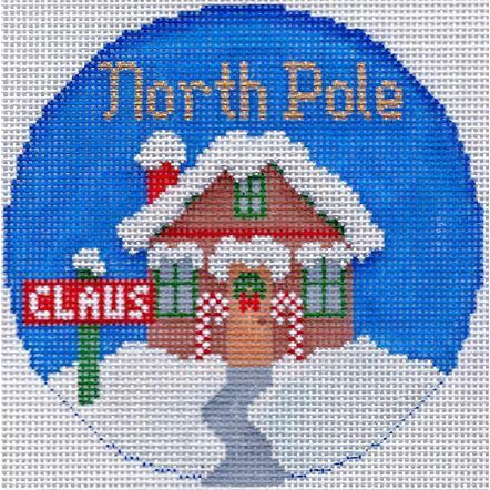 North Pole 4" Travel Round Ornament Canvas - KC Needlepoint