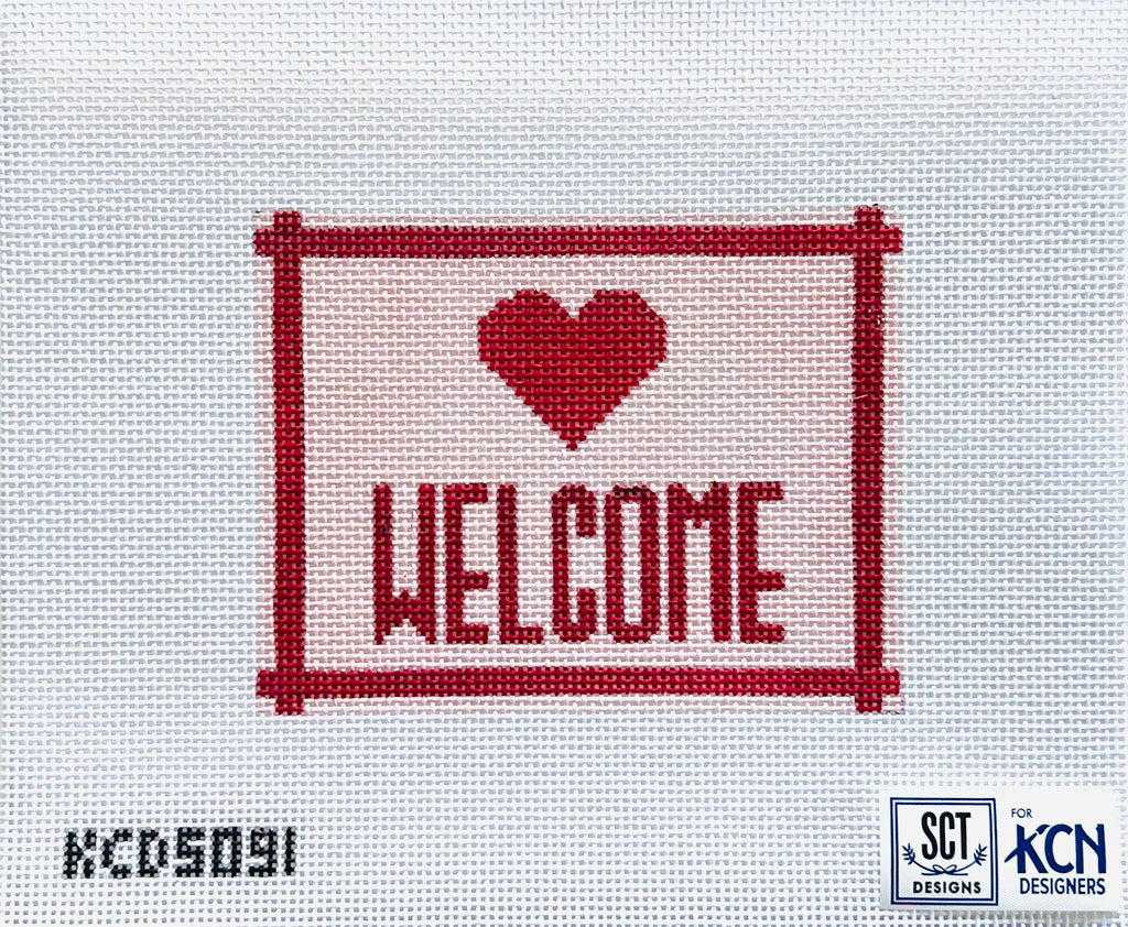 Welcome Sign with Heart Canvas - KC Needlepoint