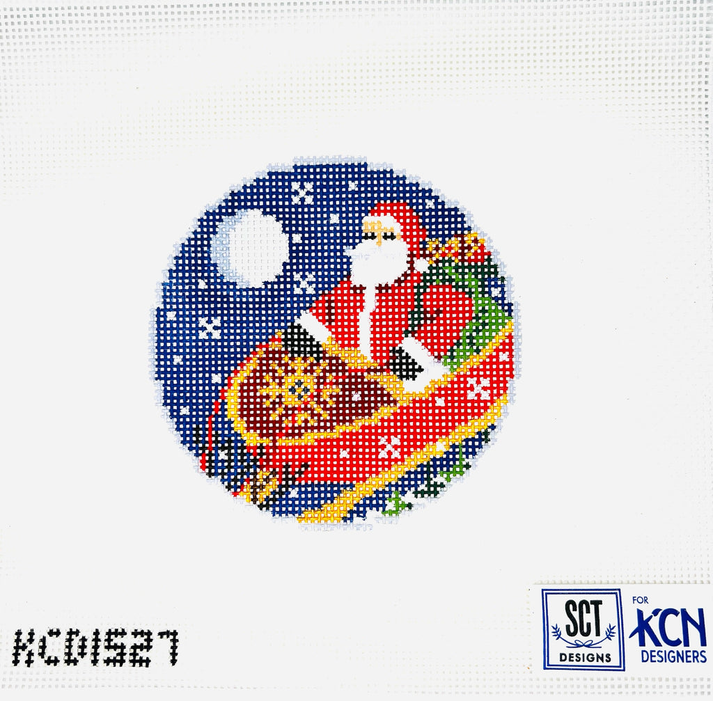 Santa's Sleigh Round Canvas - KC Needlepoint