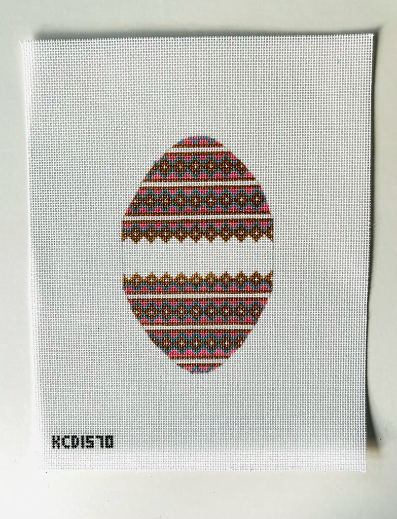 Pink/Blue/Gold Striped Egg Canvas - KC Needlepoint