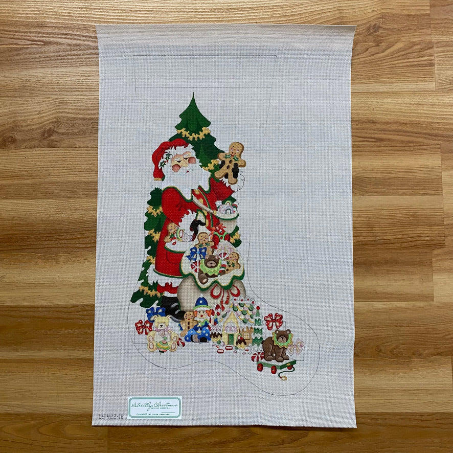 Santa with Gingerbread Stocking Canvas - KC Needlepoint