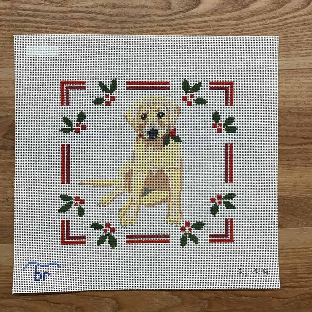 Yellow Lab with Holly Canvas - KC Needlepoint