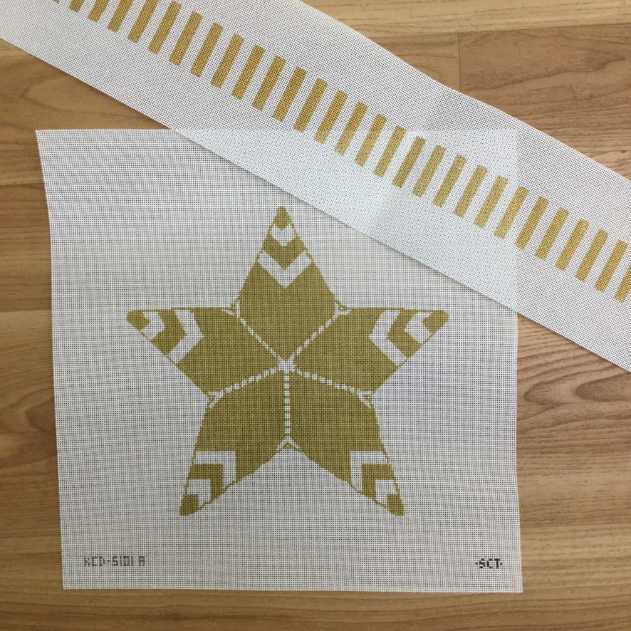 Gold Star Tree Topper with Gusset Canvas - needlepoint