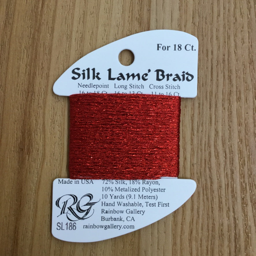Silk Lamé Braid SL186 Fiery Red - KC Needlepoint