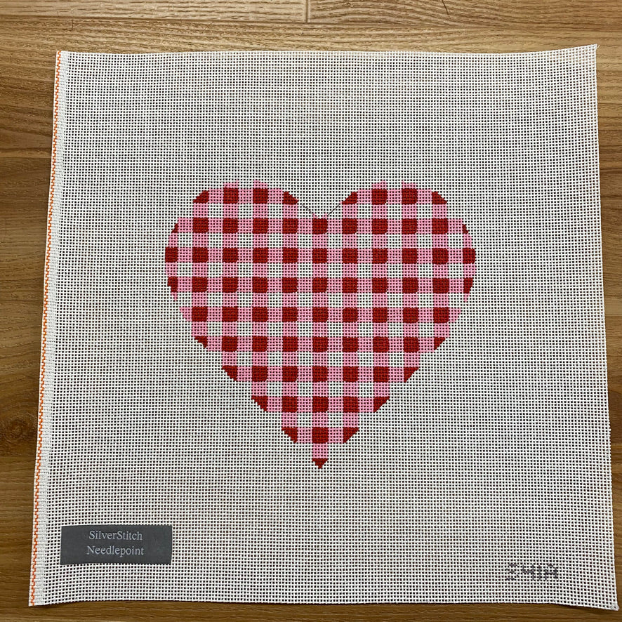 Large Red Gingham Heart Canvas - KC Needlepoint