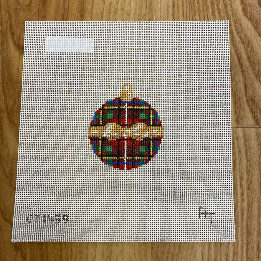 Stewart Plaid with Gold Bow Mini Ball Canvas - KC Needlepoint