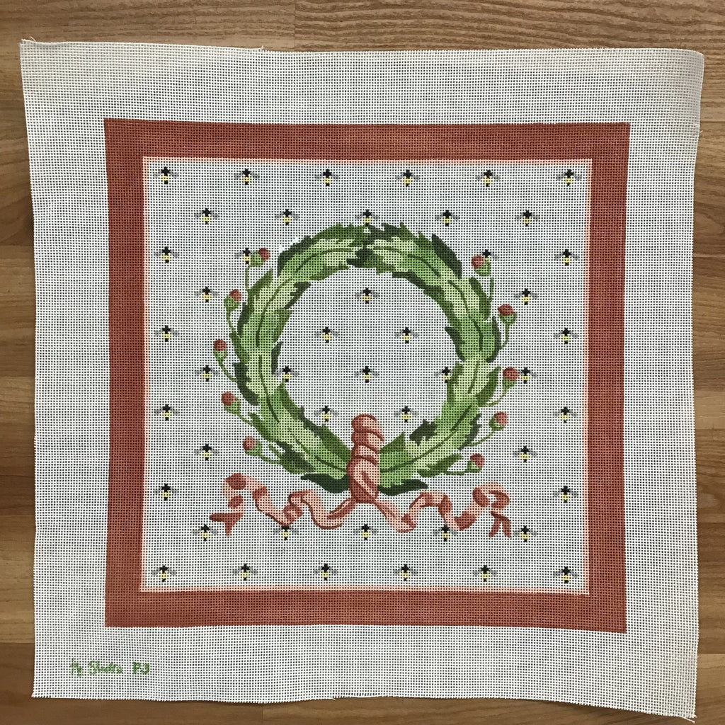 Wreath with Bows Canvas - KC Needlepoint