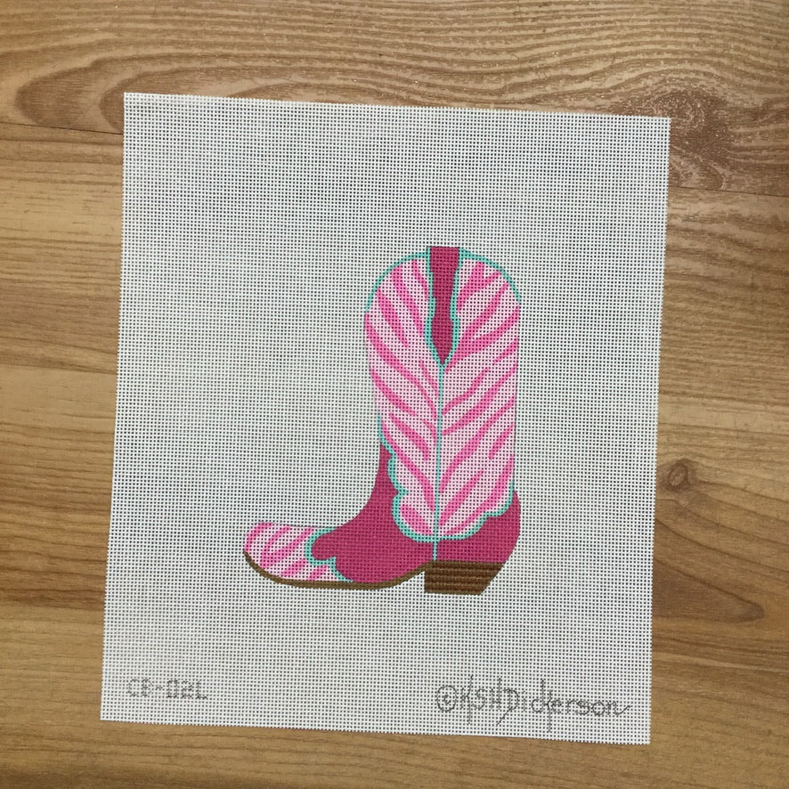 Cowgirl Boot Pink Zebra Needlepoint Canvas - KC Needlepoint