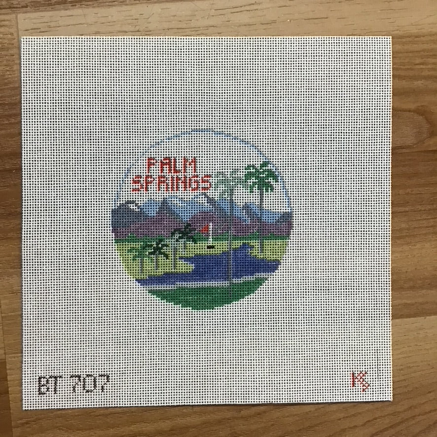 Palm Springs Travel Round Canvas - KC Needlepoint