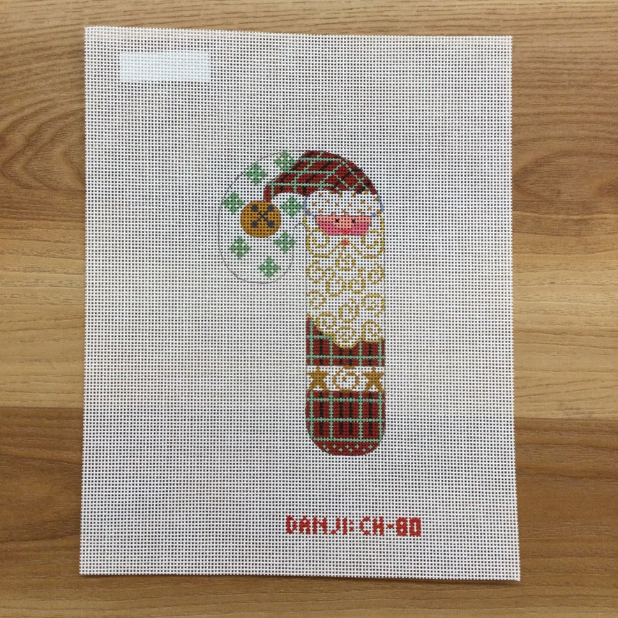 Santa with Star Candy Cane Canvas - KC Needlepoint