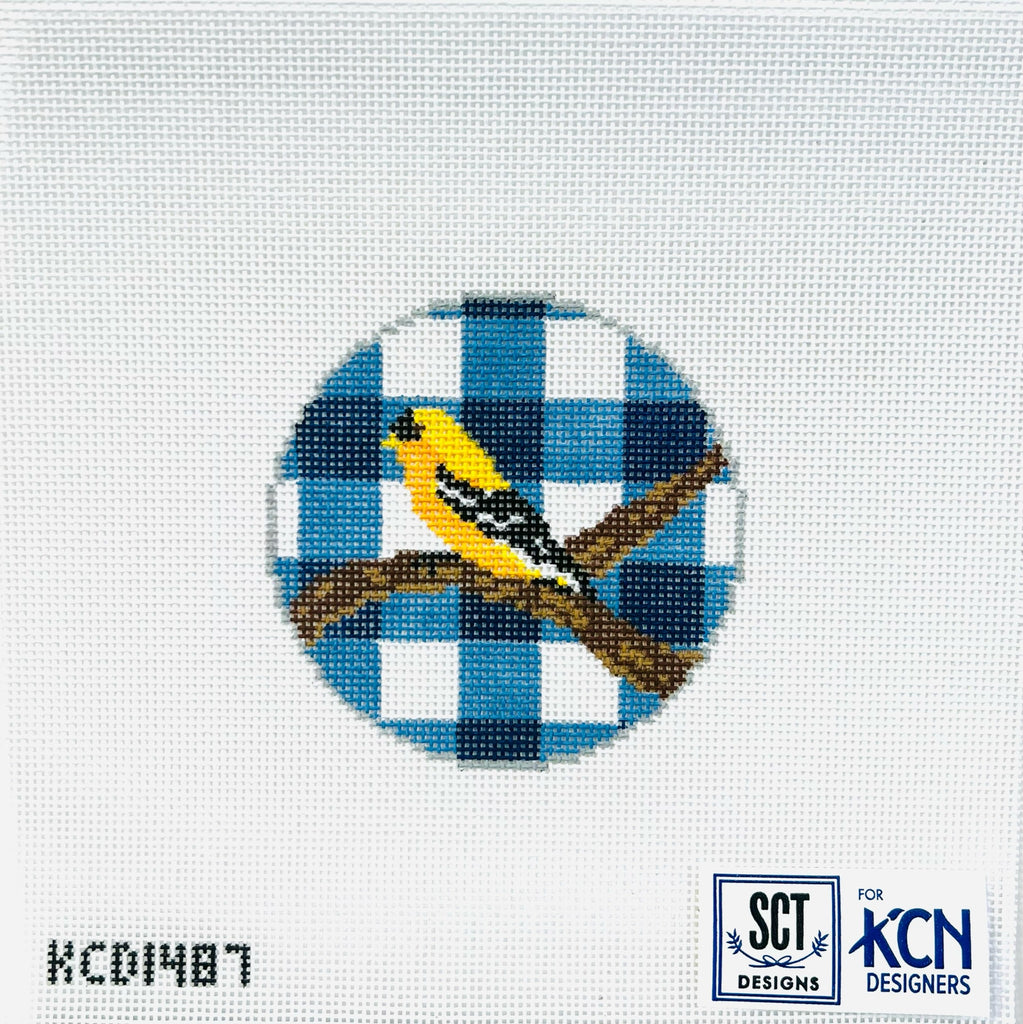 Gingham Round Goldfinch Canvas - KC Needlepoint