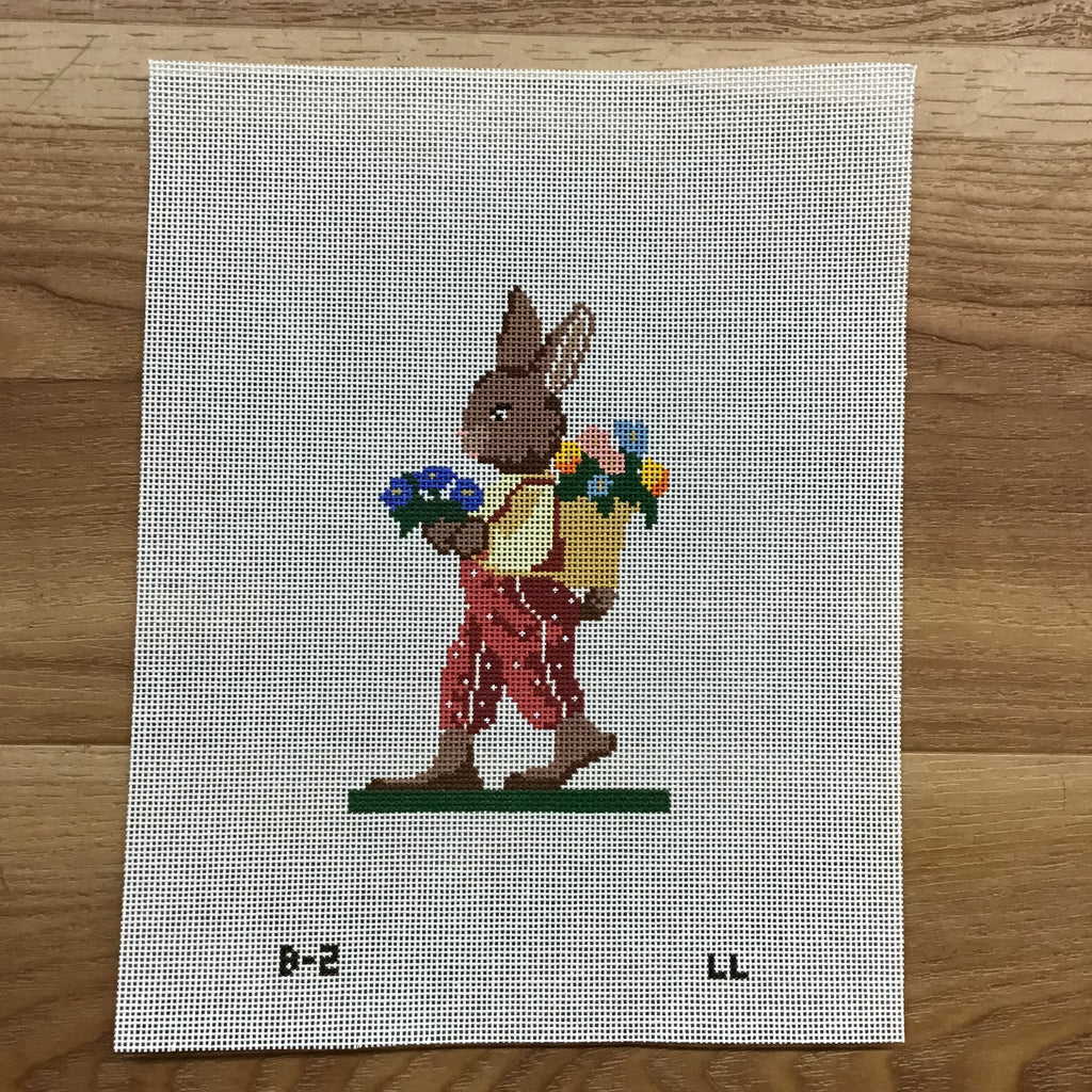Boy Bunny with Flowers Canvas - KC Needlepoint