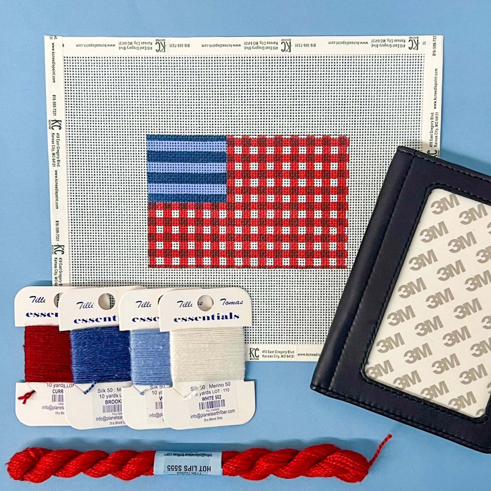 Gingham American Flag Passport Cover Canvas or Kit - KC Needlepoint