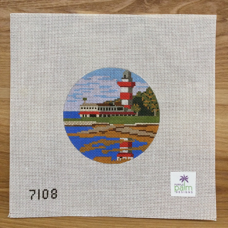 Harbour Town Lighthouse Travel Round Canvas - KC Needlepoint