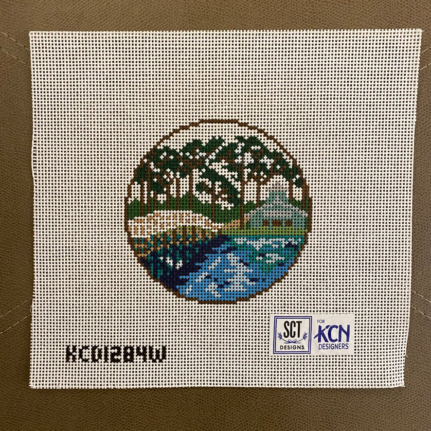 Watercolor Boat House Canvas - KC Needlepoint