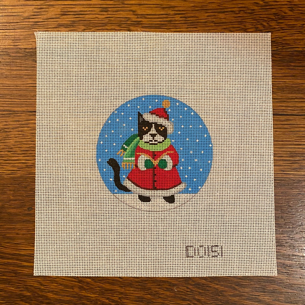 Caroling Cat Ornament Canvas - KC Needlepoint