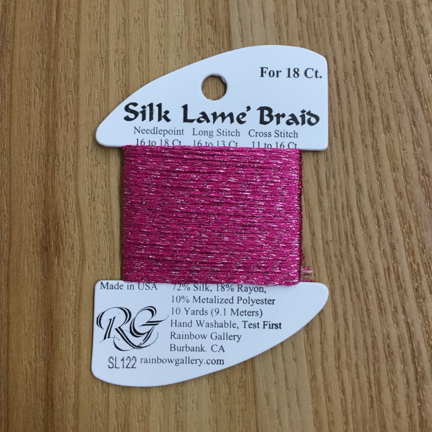Silk Lamé Braid SL122 Hot Pink - needlepoint