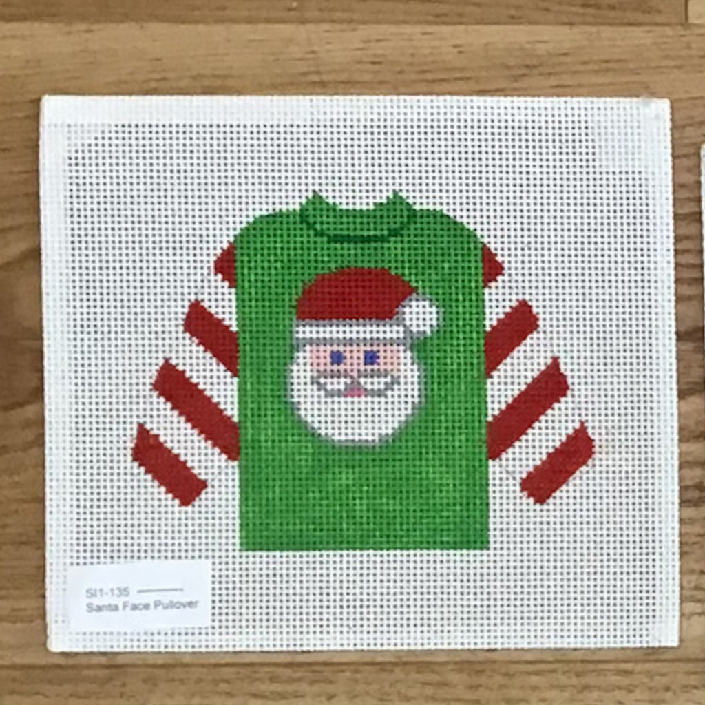 Santa Face Pullover Sweater Needlepoint Canvas - KC Needlepoint