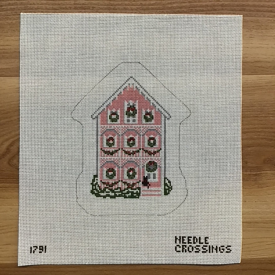 Pink House Ornament Canvas - KC Needlepoint