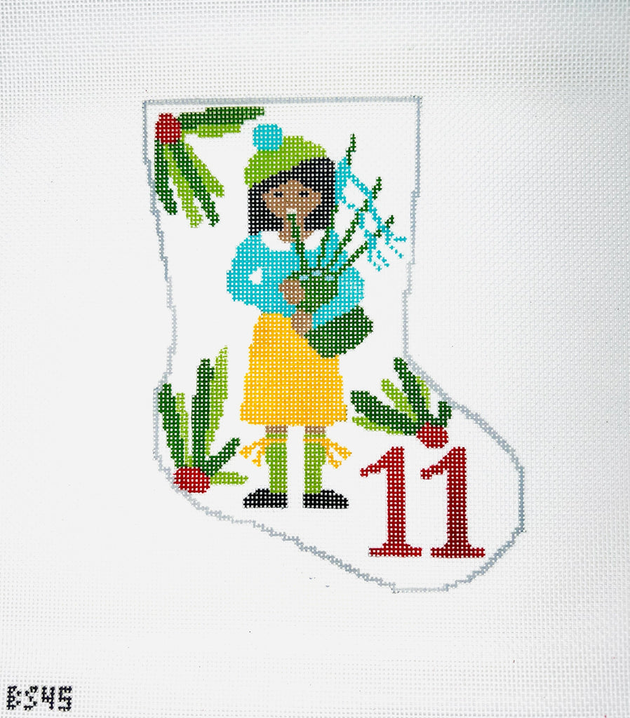 Eleven Pipers Piping Ornament Sized Stocking Canvas - KC Needlepoint
