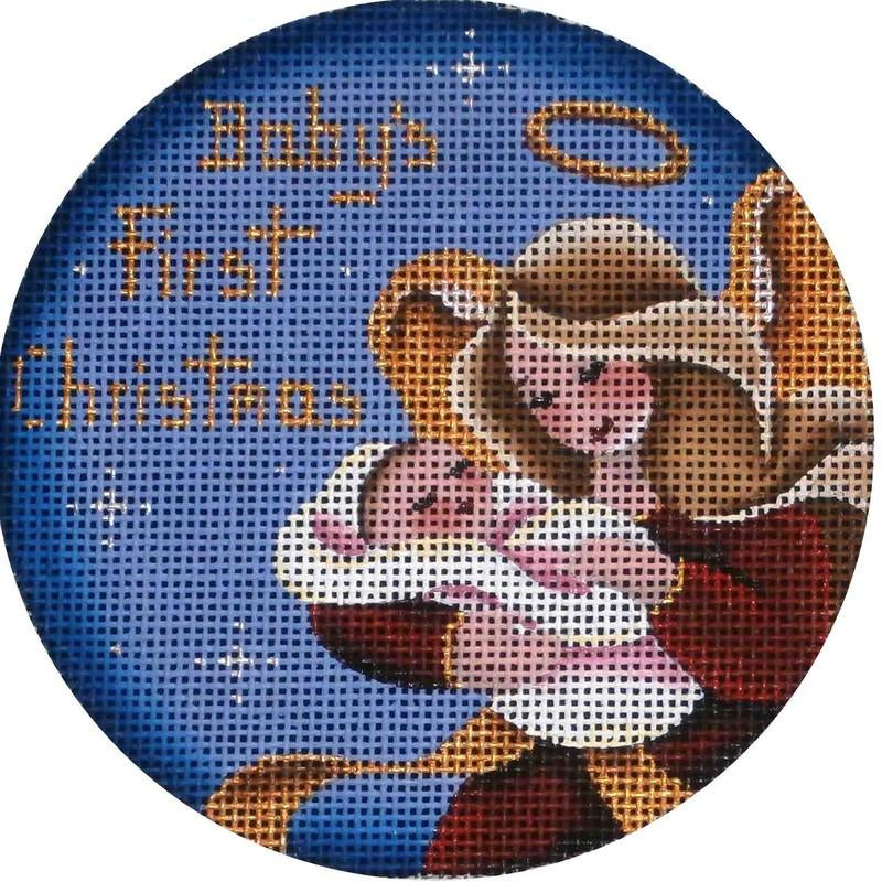 Baby Girl's First Christmas Angel Round - KC Needlepoint