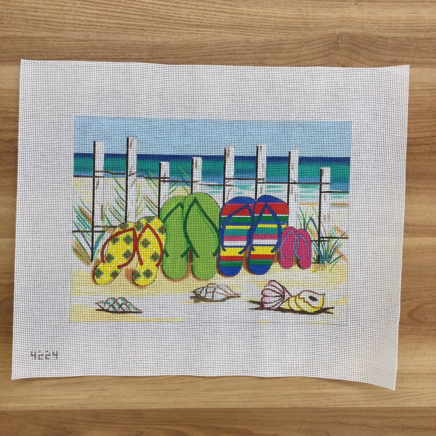 Flip Flops on Beach Canvas - KC Needlepoint