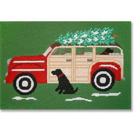Red Woody with Dog Canvas - KC Needlepoint