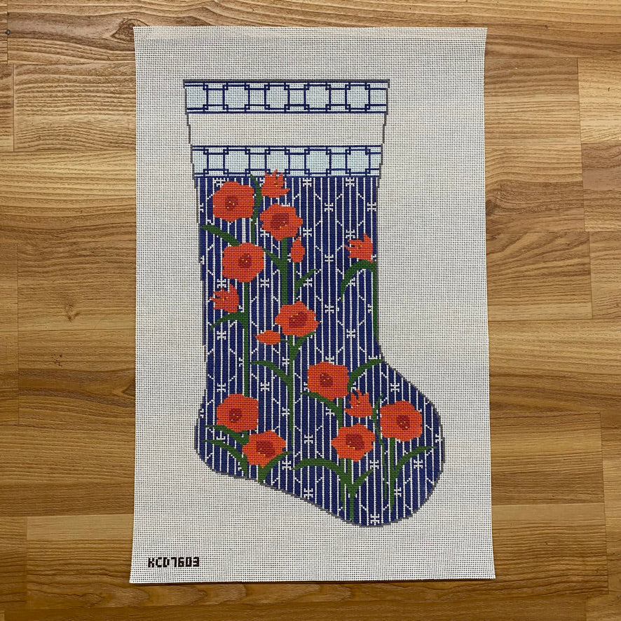Amaryllis on Cherry Stocking Canvas - KC Needlepoint