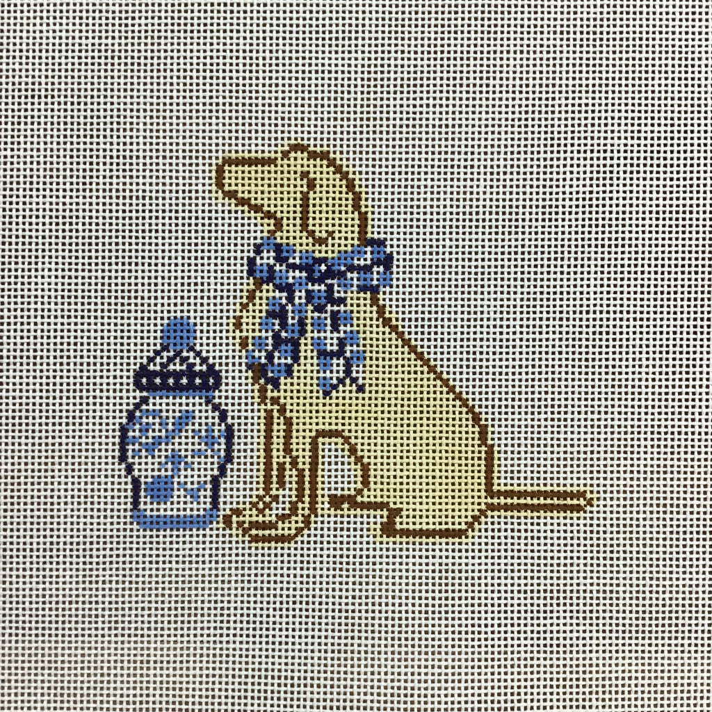 Dog with Ginger Jar and Bow Canvas - KC Needlepoint