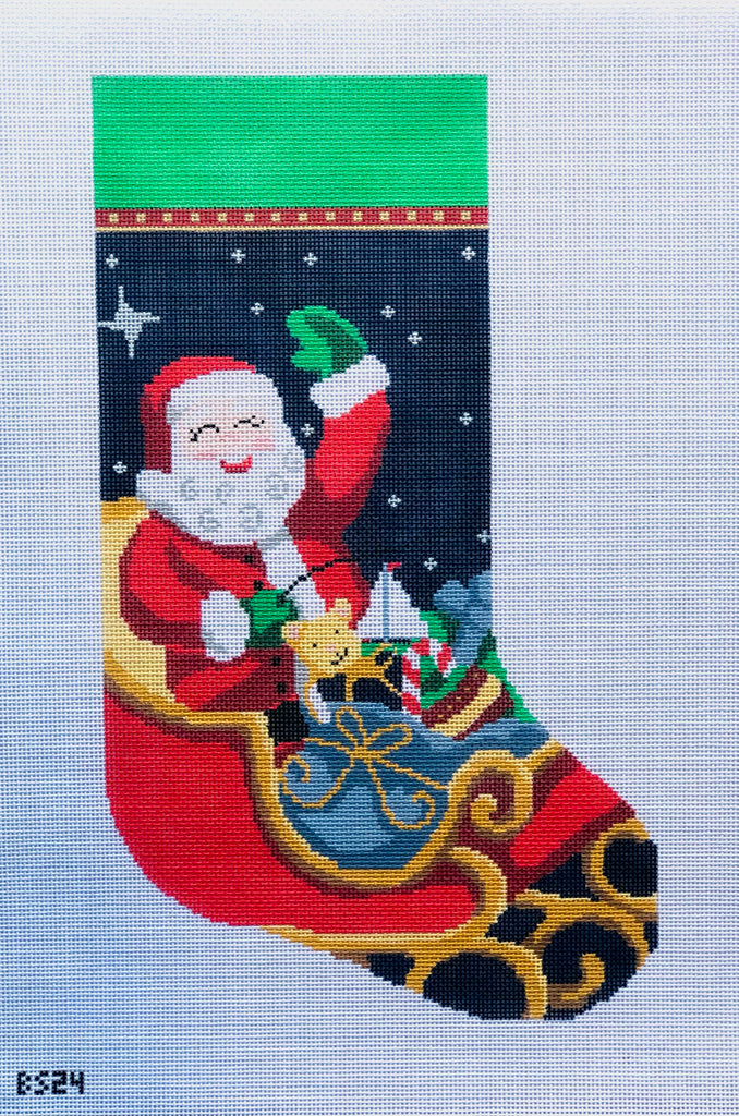 Sleigh Ride Santa Stocking Canvas - KC Needlepoint