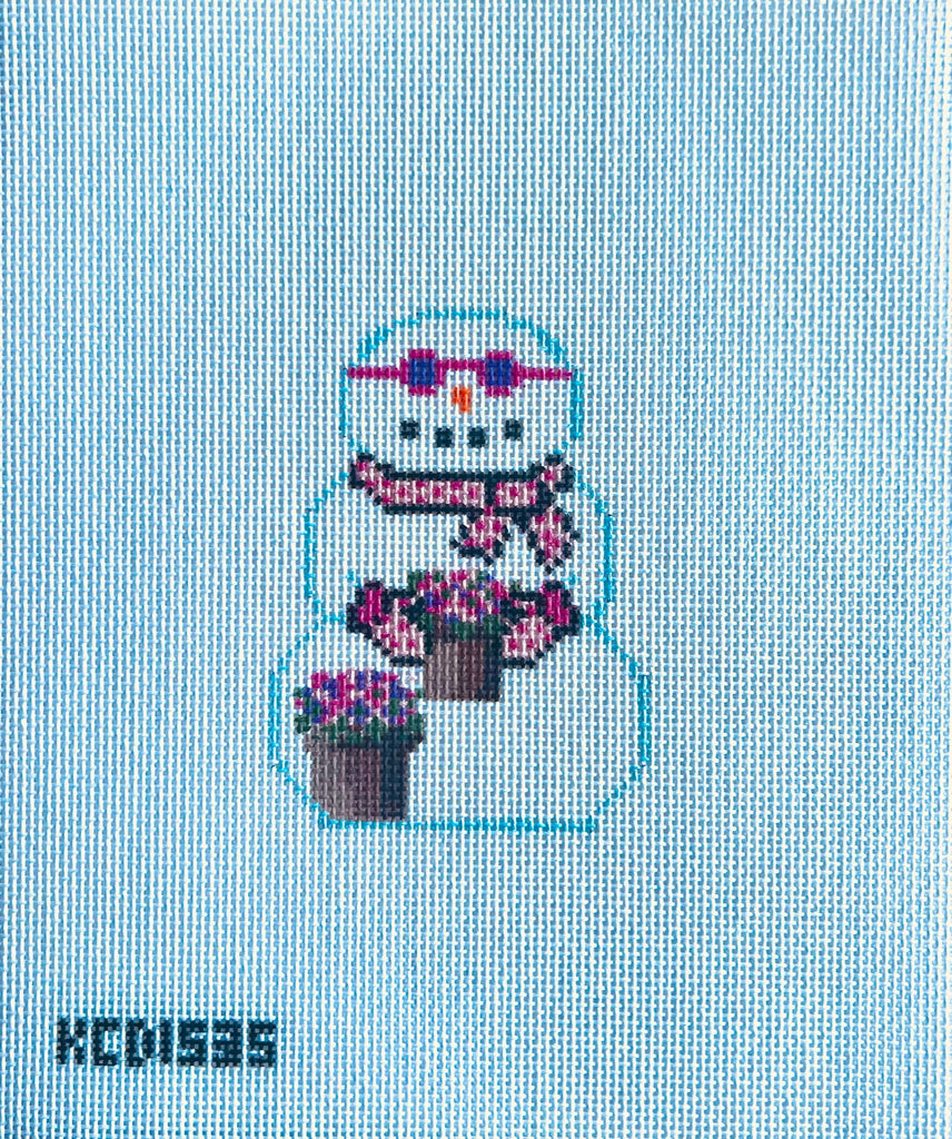 Snowman with Pink Flowers Canvas - KC Needlepoint