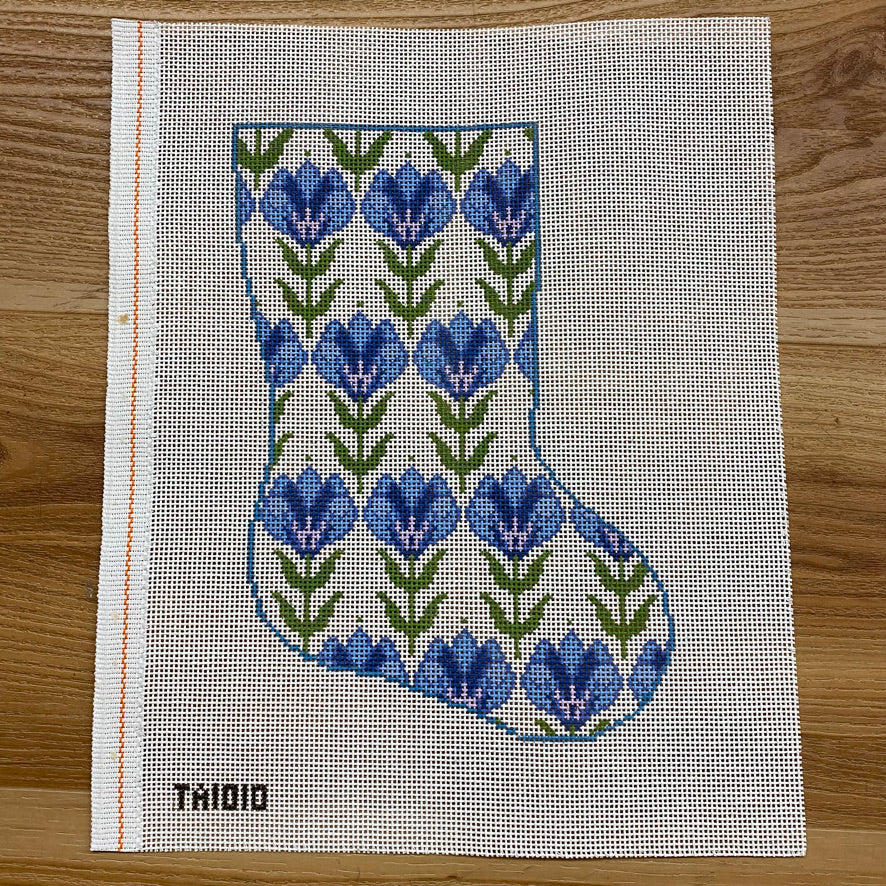 Blue Flowers Mini Sock Canvas - KC Needlepoint