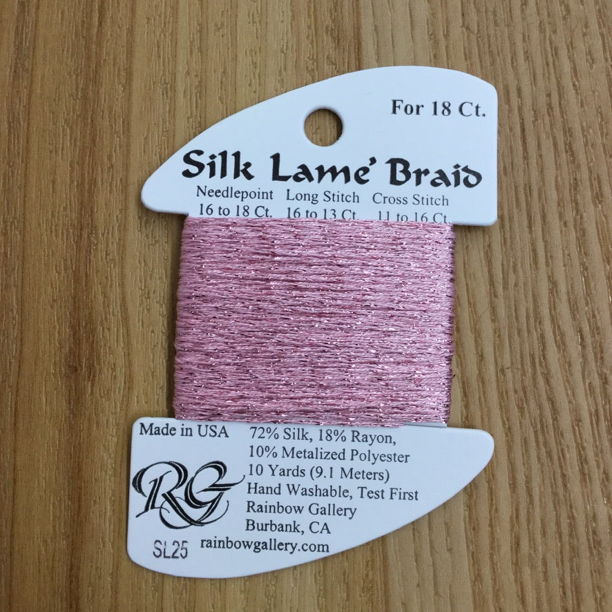 Silk Lamé Braid SL25 Rose Pink - needlepoint
