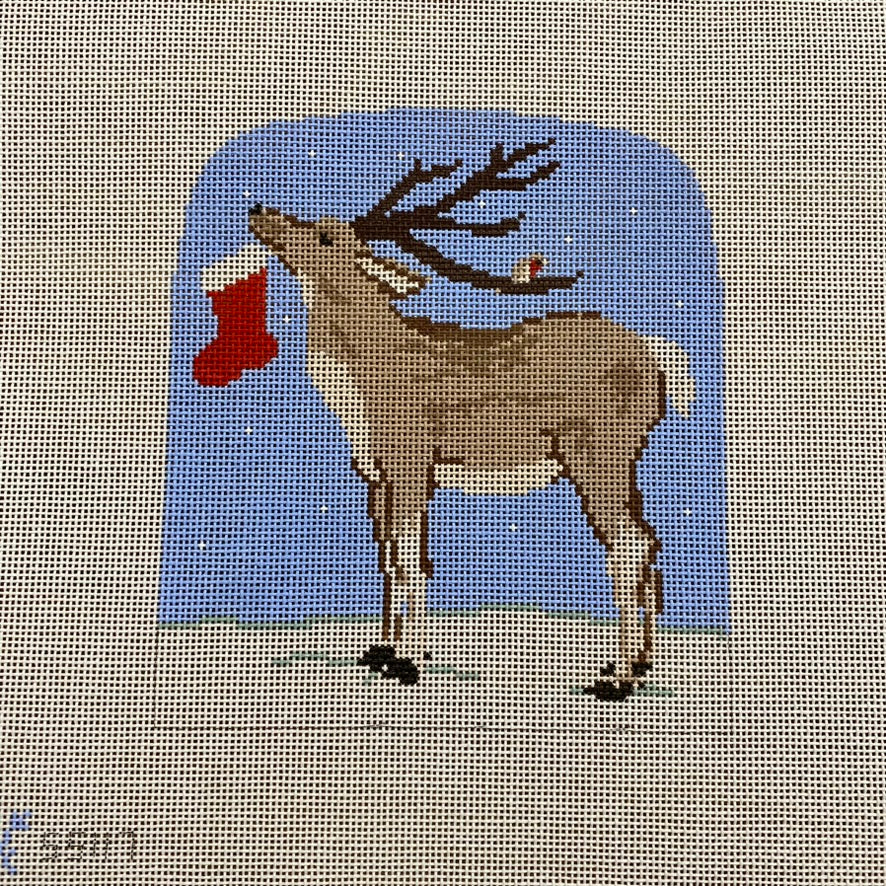 Christmas Forest Reindeer with Stocking Canvas - KC Needlepoint