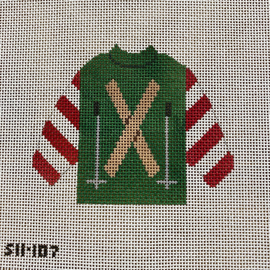 Skis and Poles Pullover Sweater Needlepoint Canvas - KC Needlepoint