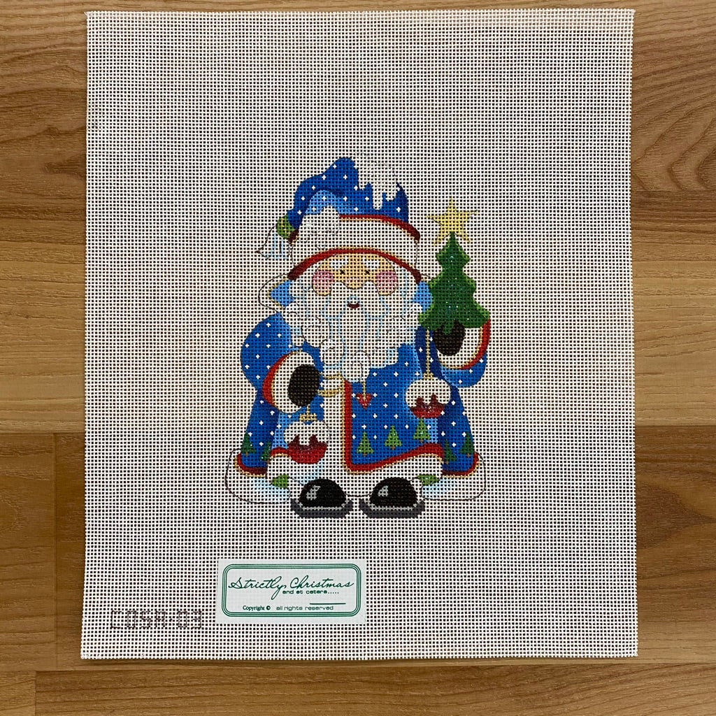 Tree and Ornaments Squatty Santa Canvas - needlepoint