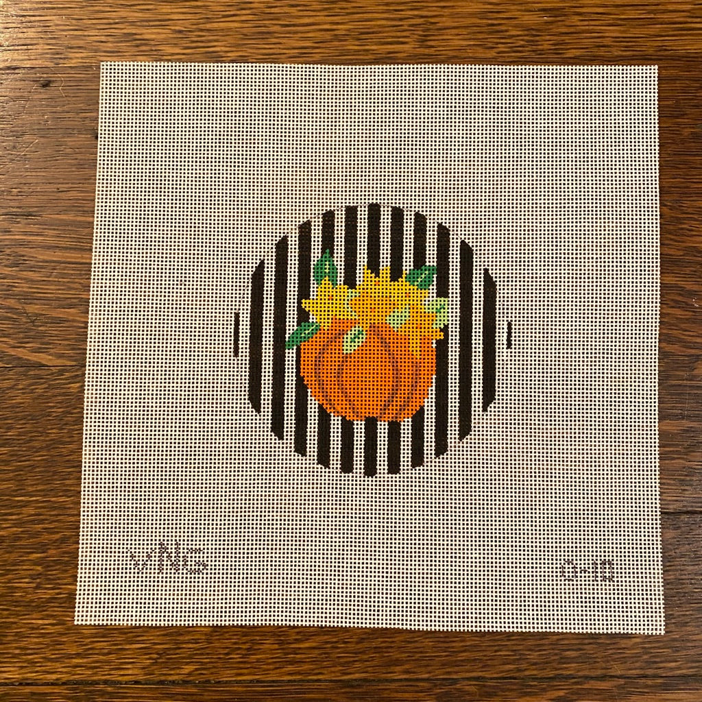 Pumpkin on Stripes Ornament Canvas - needlepoint