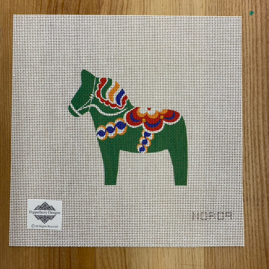 Green Dala Horse Canvas - KC Needlepoint