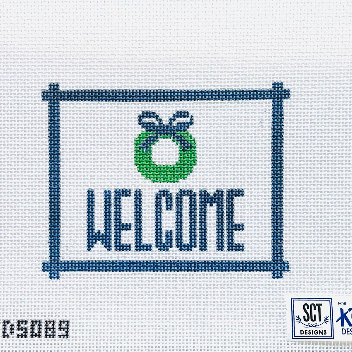 Welcome Sign Blue with Wreath Canvas – KC Needlepoint